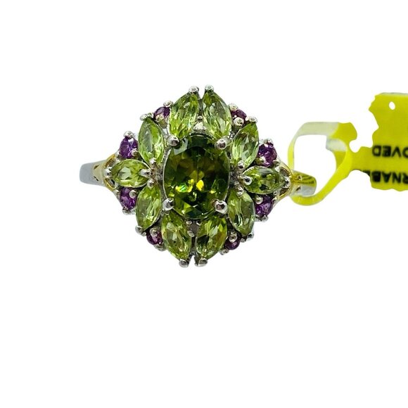 NWT Chuck Clemency Sterling Silver 925 Peridot Garnet Cluster Ring Size 10.25 - Picture 2 of 10